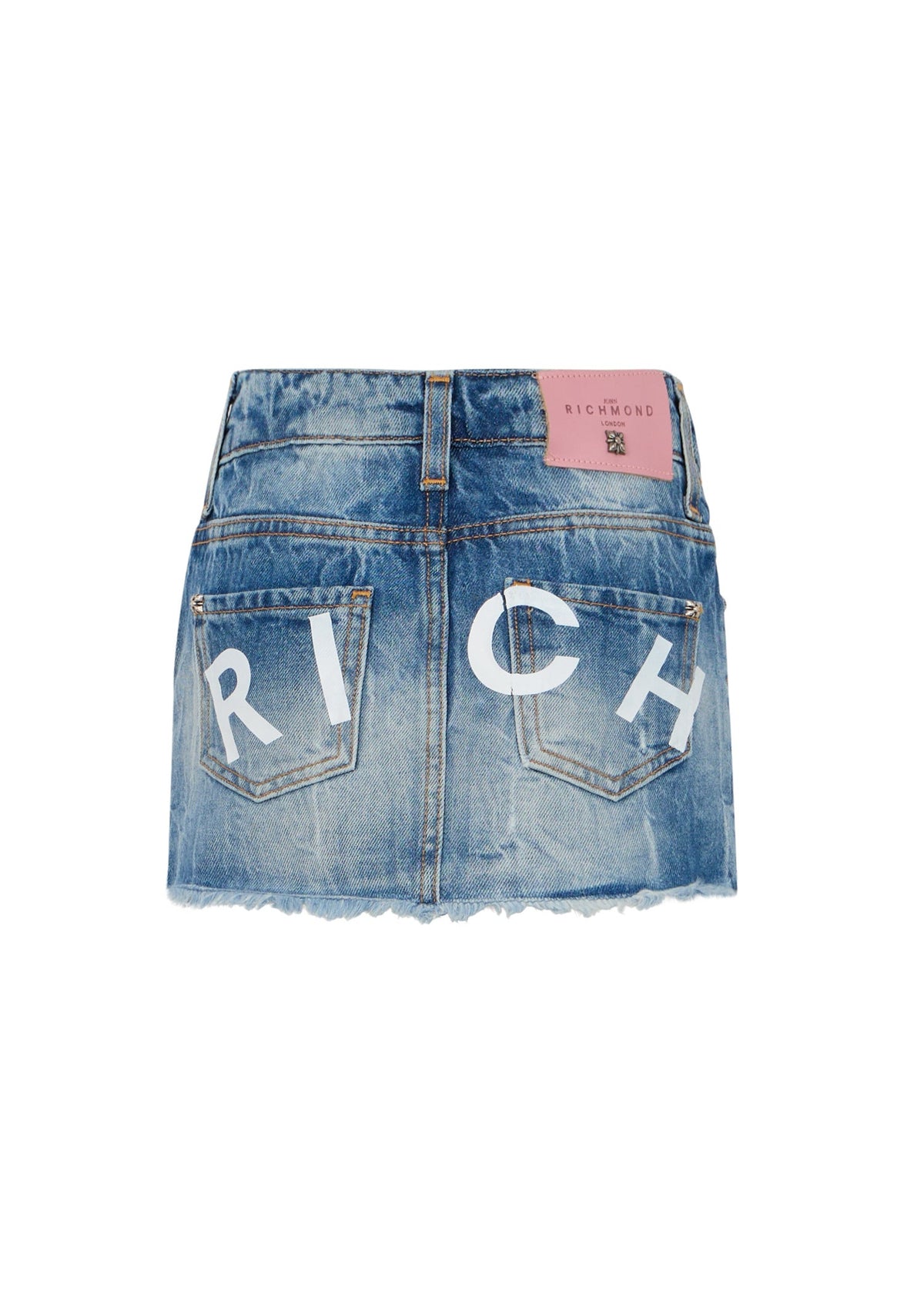 Richmond Junior Gonna corta in denim con fondo sfrangiato - Denim Blue Medium