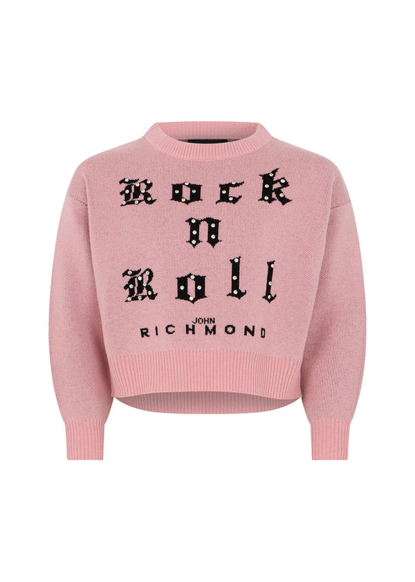 Richmond Junior Maglione corto con scritta Rock n Roll intarsiata - Pink Begonia