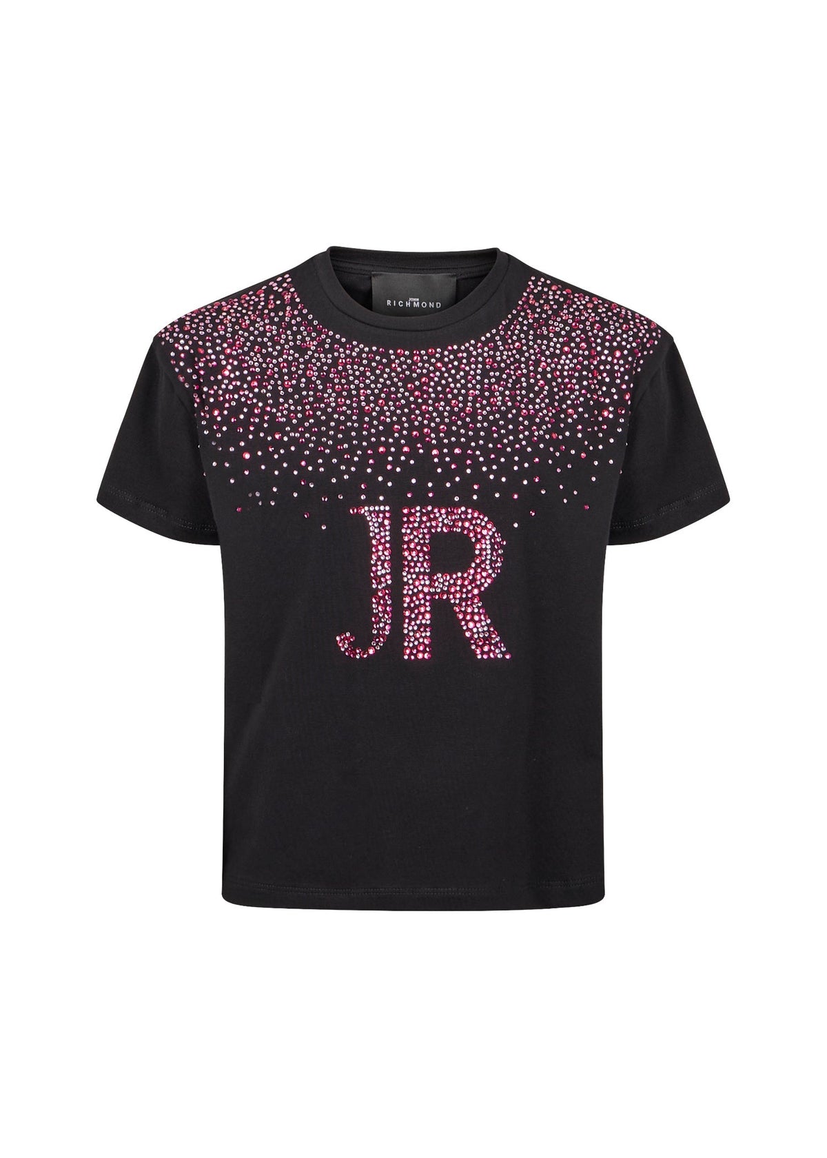 Richmond Junior T-shirt con logo JR in strass e spalle decorate - Black