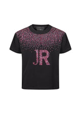Richmond Junior T-shirt con logo JR in strass e spalle decorate - Black