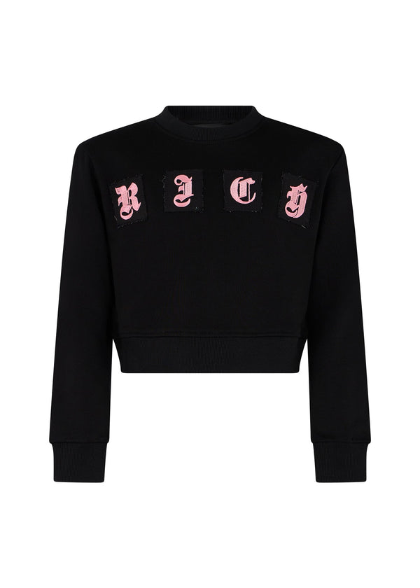 Richmond Junior Felpa corta con lettere gotiche applicate - Black