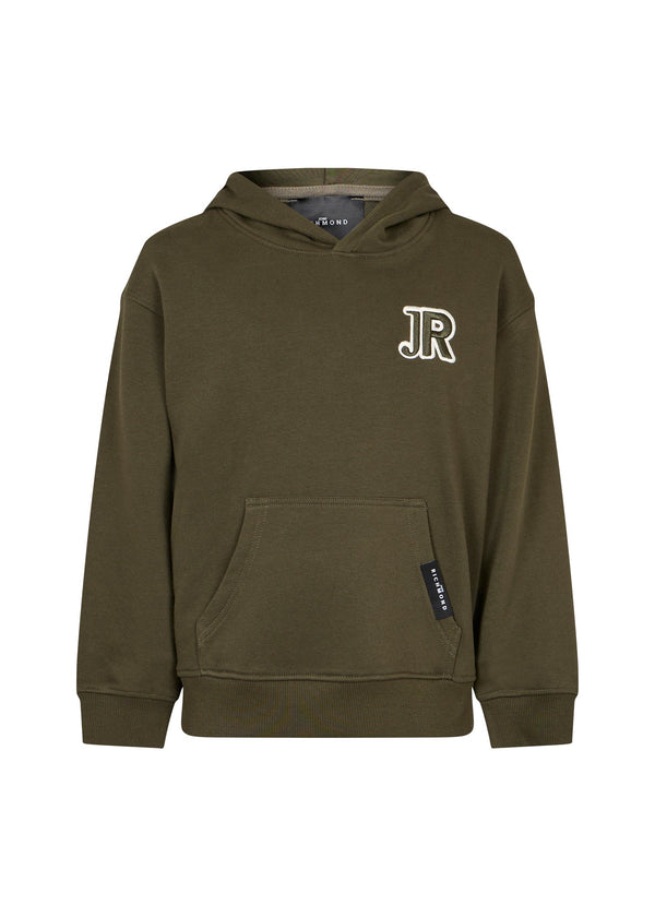 Richmond Junior Felpa con cappuccio e logo JR ricamato in rilievo - Olive