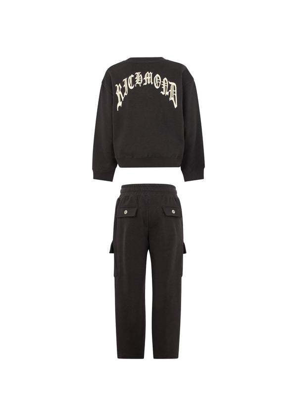 Richmond Junior Completo felpa girocollo e pantaloni cargo con logo JR - Black