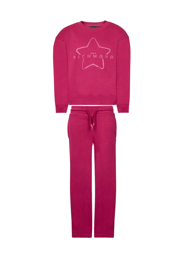 Richmond Junior Completo felpa girocollo e pantaloni con stella logata - Red Plum