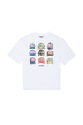 T-shirt con stampa cappellini e logo