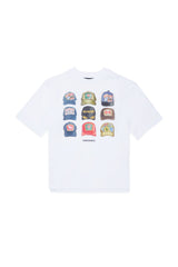 T-shirt con stampa cappellini e logo