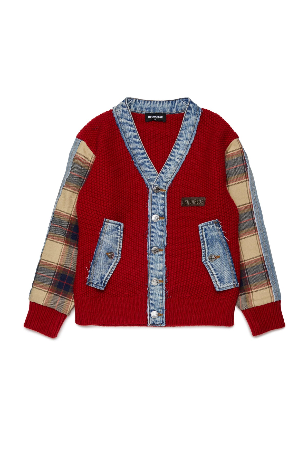 Cardigan in maglia con dettagli denim