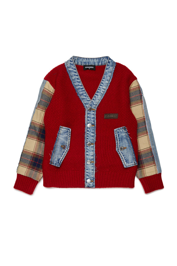 Cardigan in maglia con dettagli denim