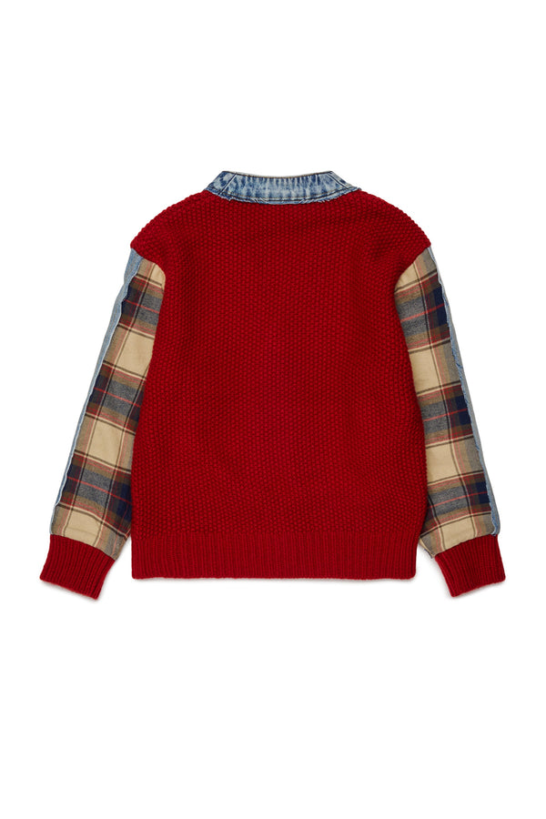 Cardigan in maglia con dettagli denim