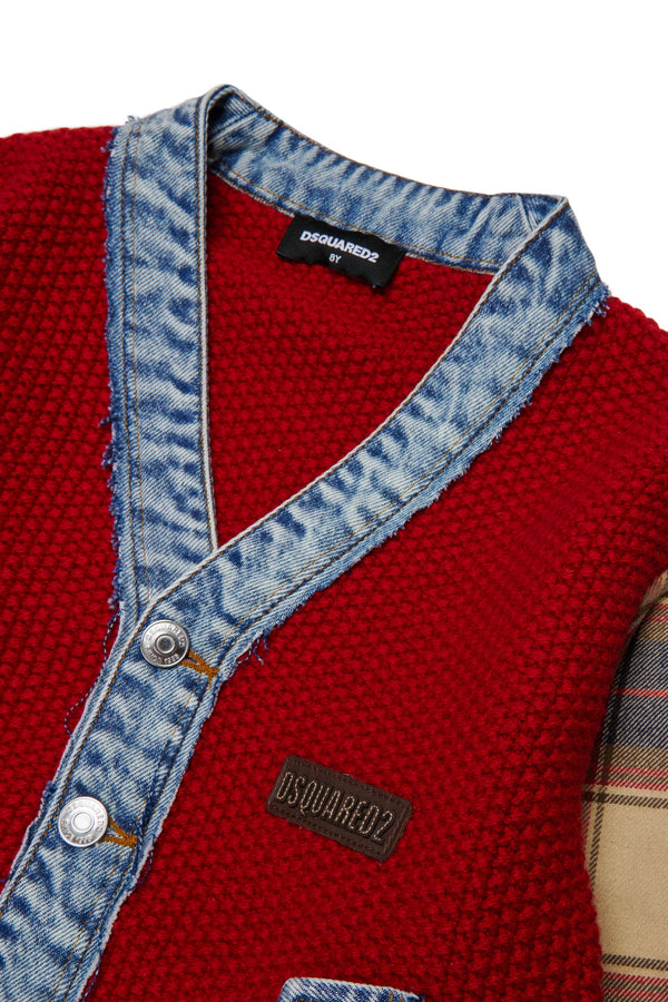 Cardigan in maglia con dettagli denim