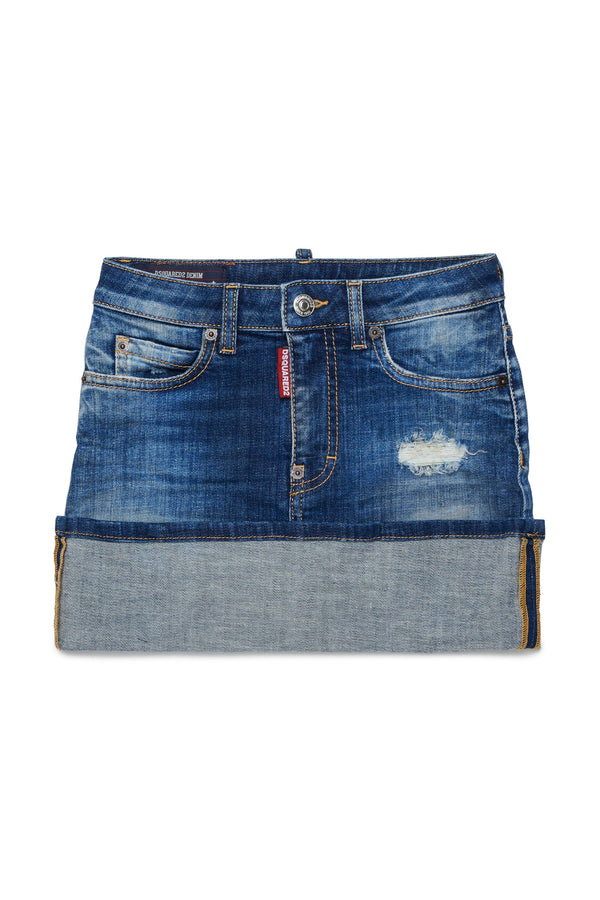 Gonna mini in denim con risvolto
