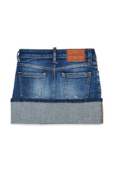 Gonna mini in denim con risvolto