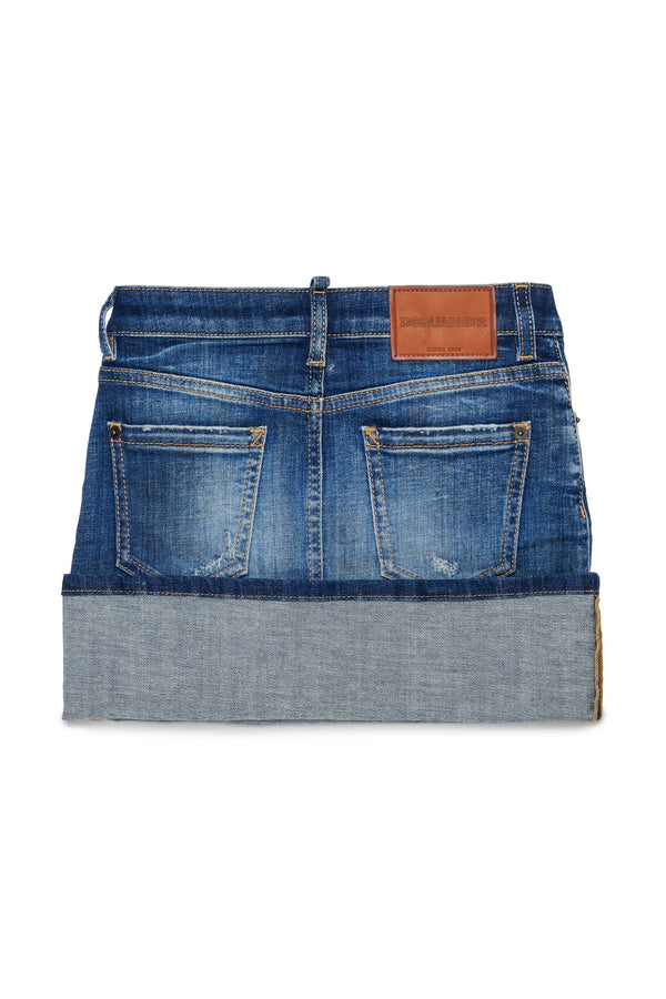 Gonna mini in denim con risvolto