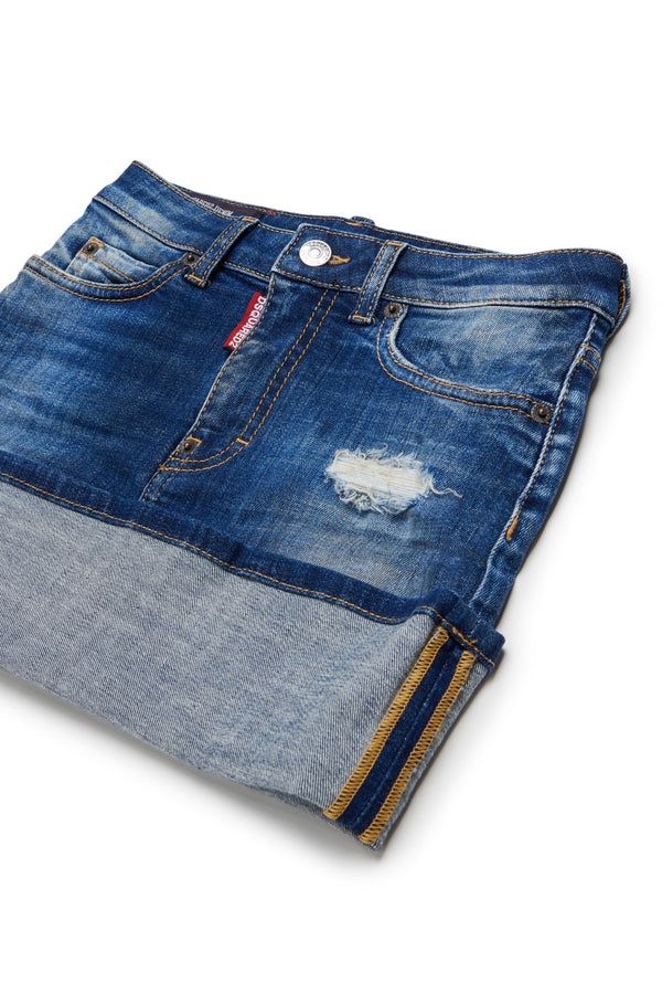 Gonna mini in denim con risvolto