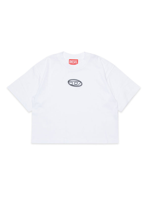 T-shirt boxy in jersey con logo Oval D