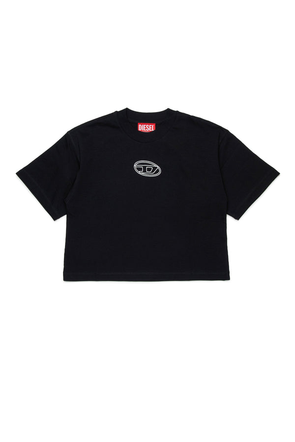 T-shirt boxy in jersey con logo Oval D