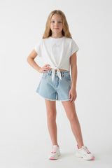 Shorts in denim con strass