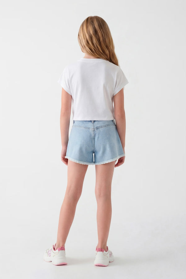 Shorts in denim con strass
