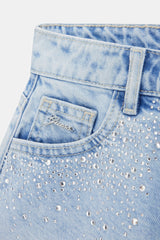 Shorts in denim con strass