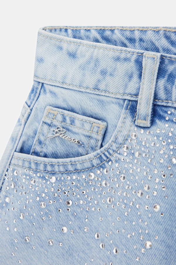 Shorts in denim con strass
