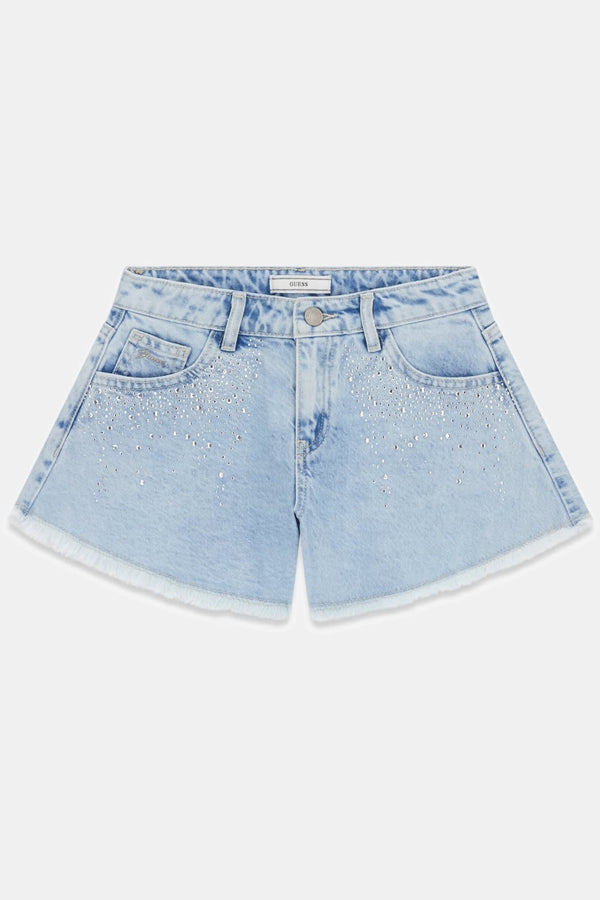 Shorts in denim con strass