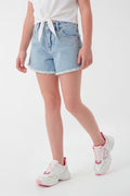 Shorts in denim con strass
