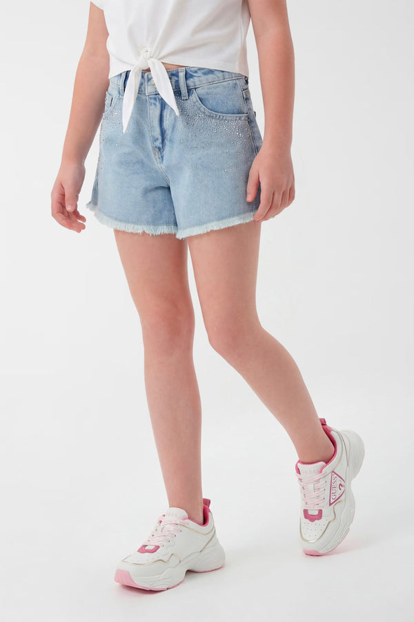 Shorts in denim con strass