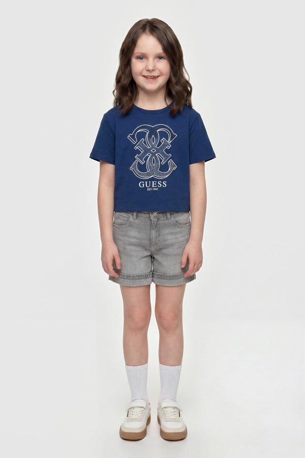 T-shirt con logo in strass