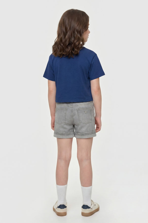 T-shirt con logo in strass