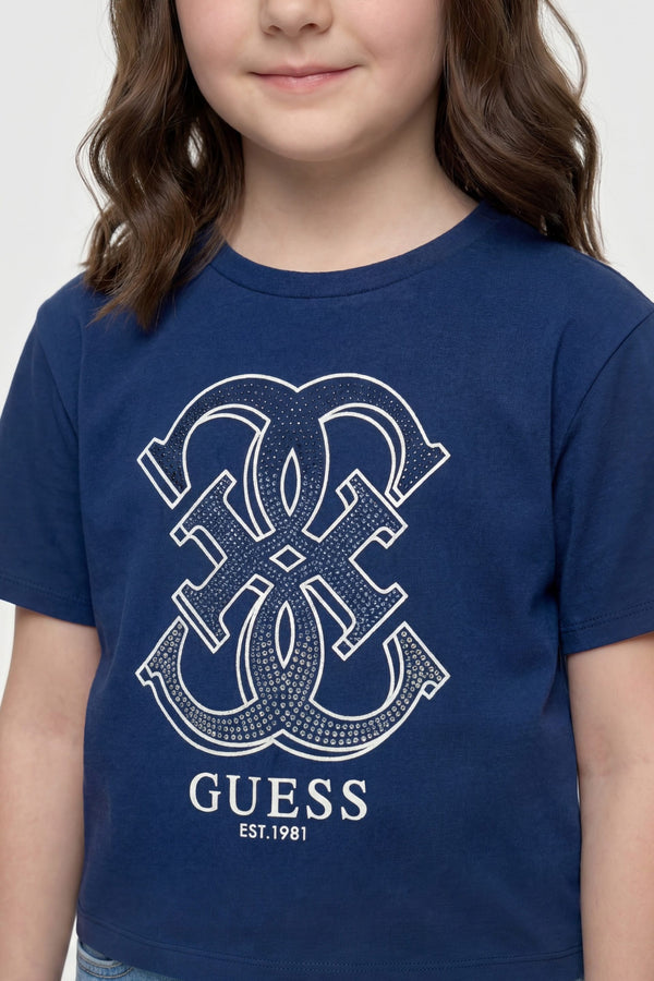 T-shirt con logo in strass