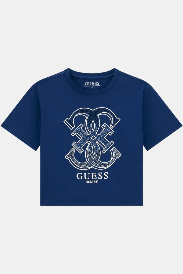 T-shirt con logo in strass