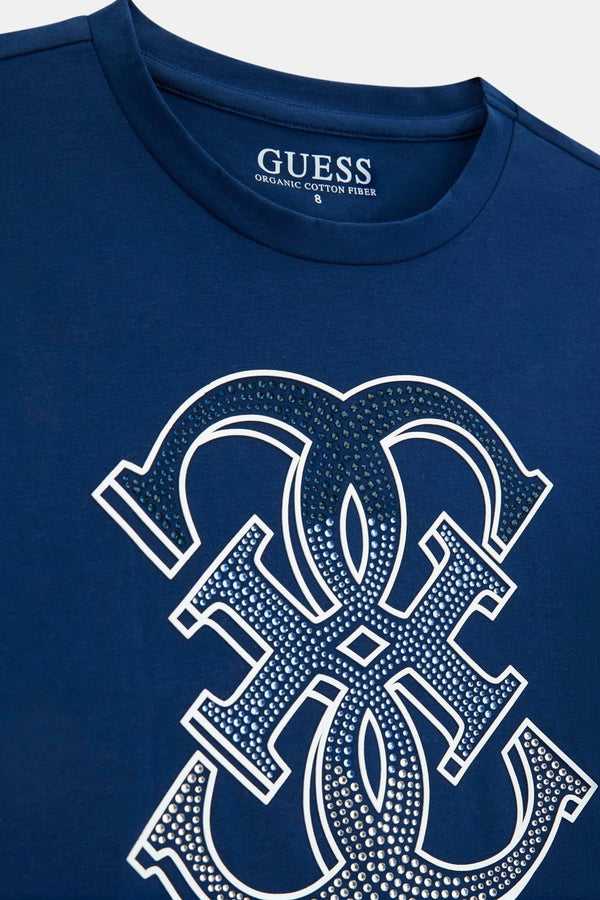 T-shirt con logo in strass