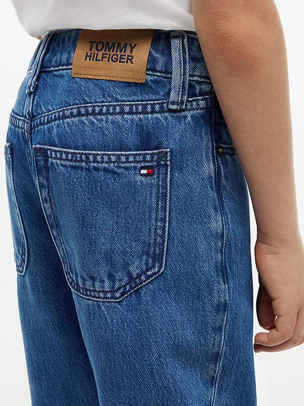 Jeans straight fit sbiaditi con bandierina ricamata