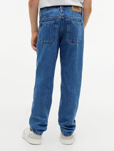 Jeans straight fit sbiaditi con bandierina ricamata