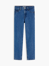 Jeans straight fit sbiaditi con bandierina ricamata