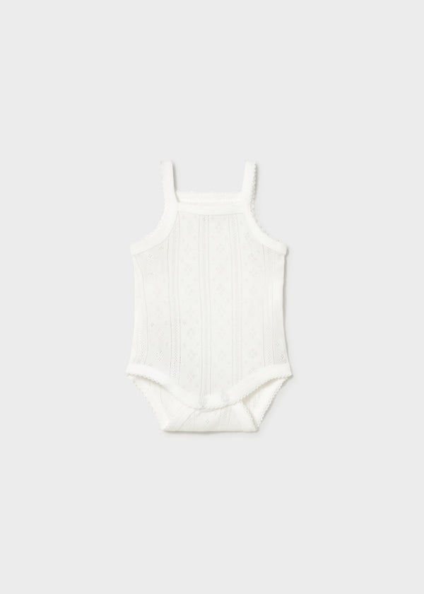 Body traforato con bretelle neonata - Ecru