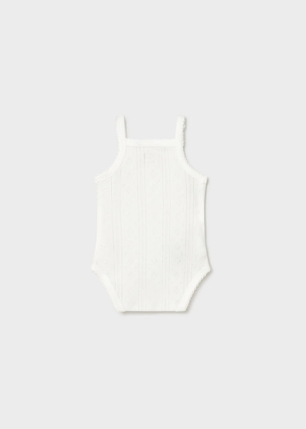 Body traforato con bretelle neonata - Ecru