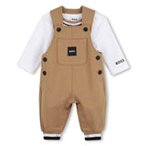 BOSS Kids Set salopette e t-shirt in cotone biologico - Biscotto