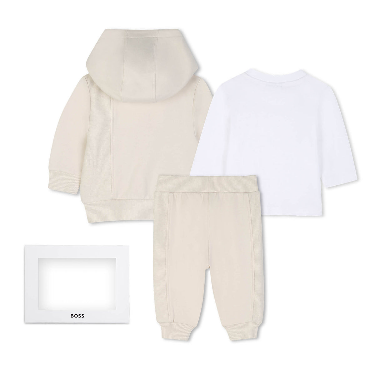 BOSS Kids Set cardigan con cappuccio, pantaloni e t-shirt in cotone biologico - Nuovo beige