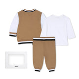 BOSS Kids Set cardigan, pantaloni e maglia in cotone biologico - Biscotto