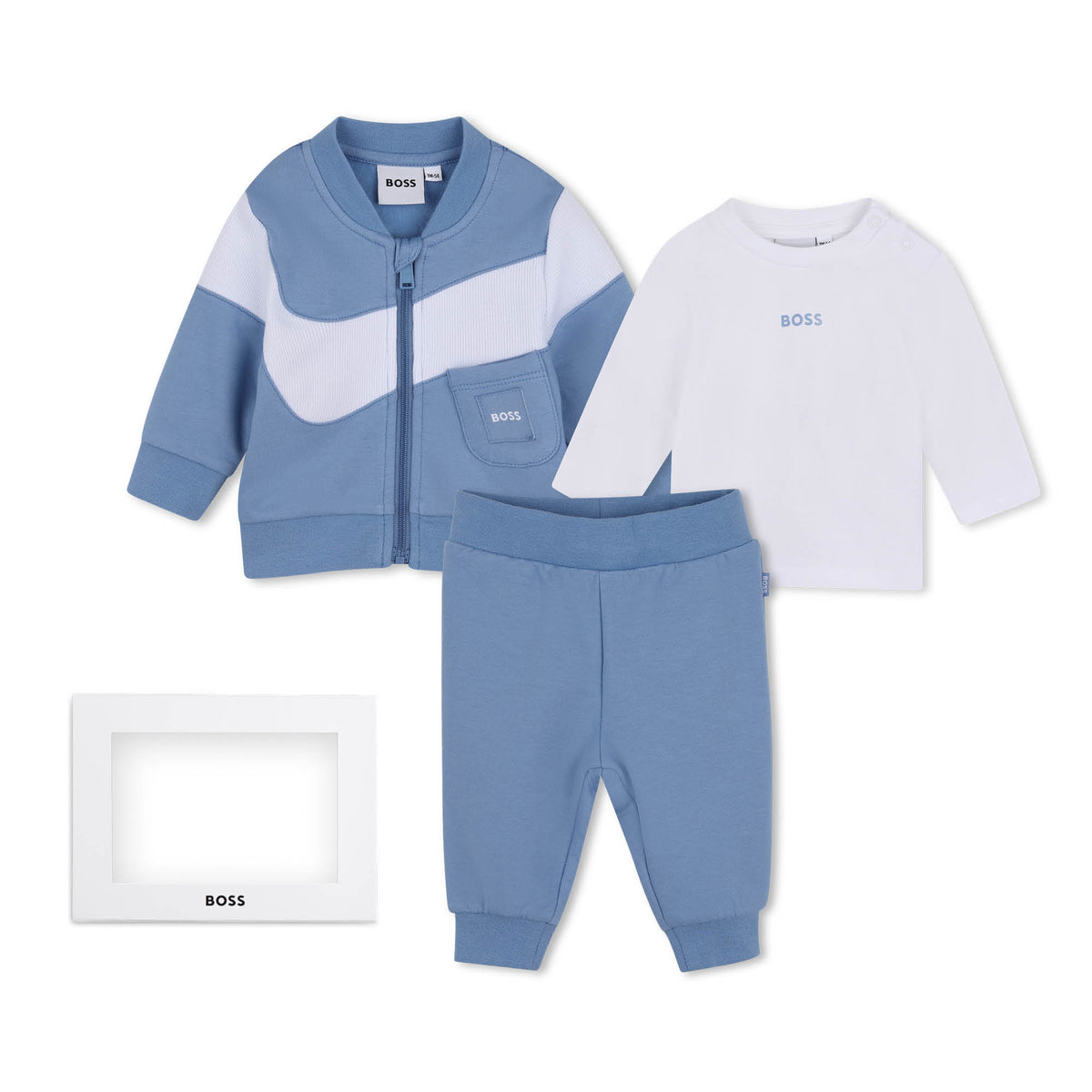 BOSS Kids Set cardigan con zip, pantaloni e maglia in cotone biologico - Ashleigh blue