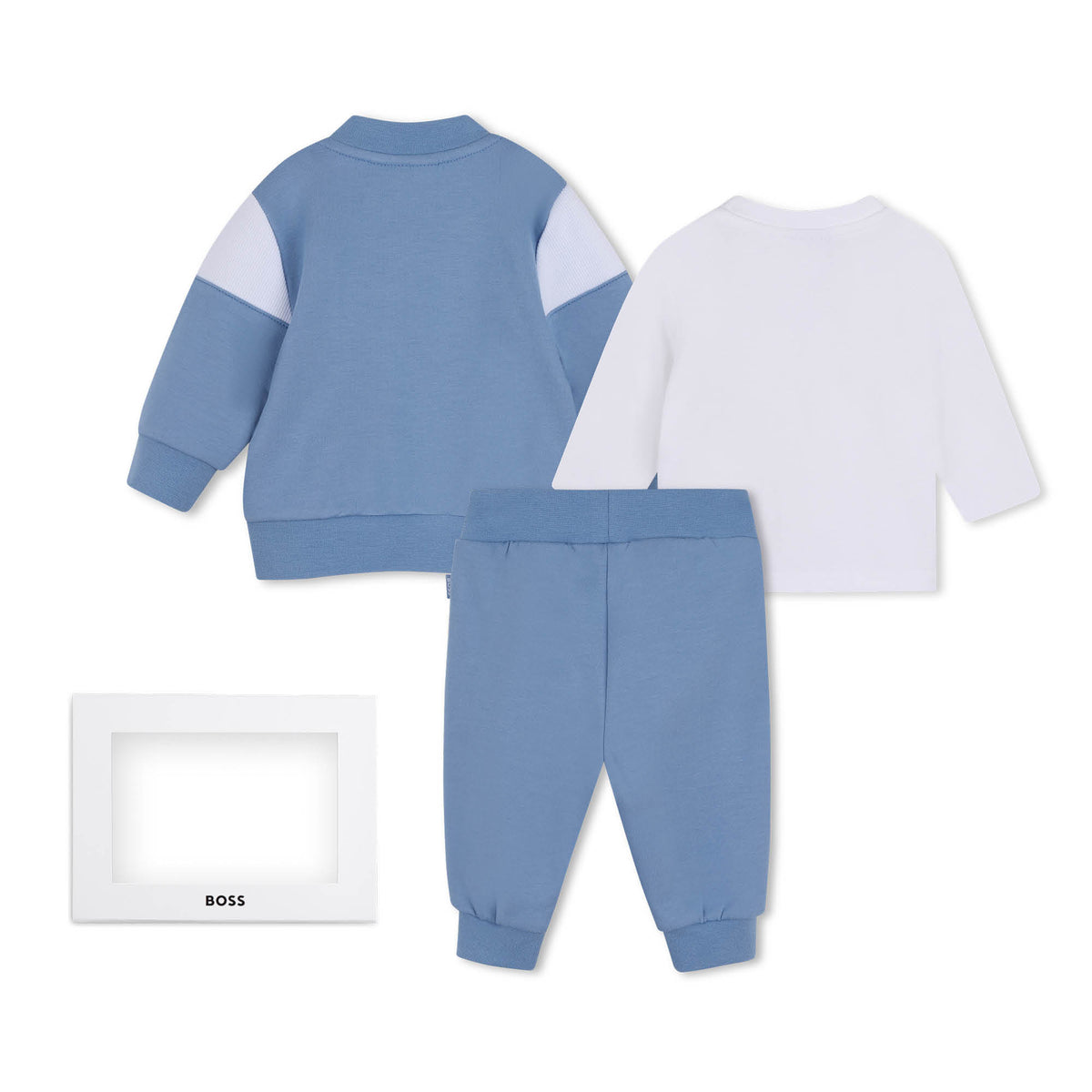 BOSS Kids Set cardigan con zip, pantaloni e maglia in cotone biologico - Ashleigh blue