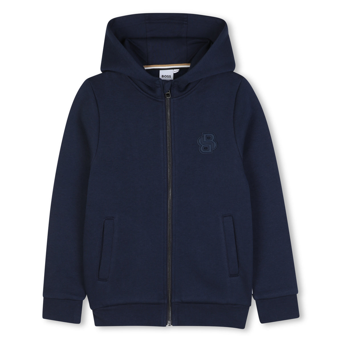 BOSS Kids Felpa con cappuccio e zip con badge Double B - Marine