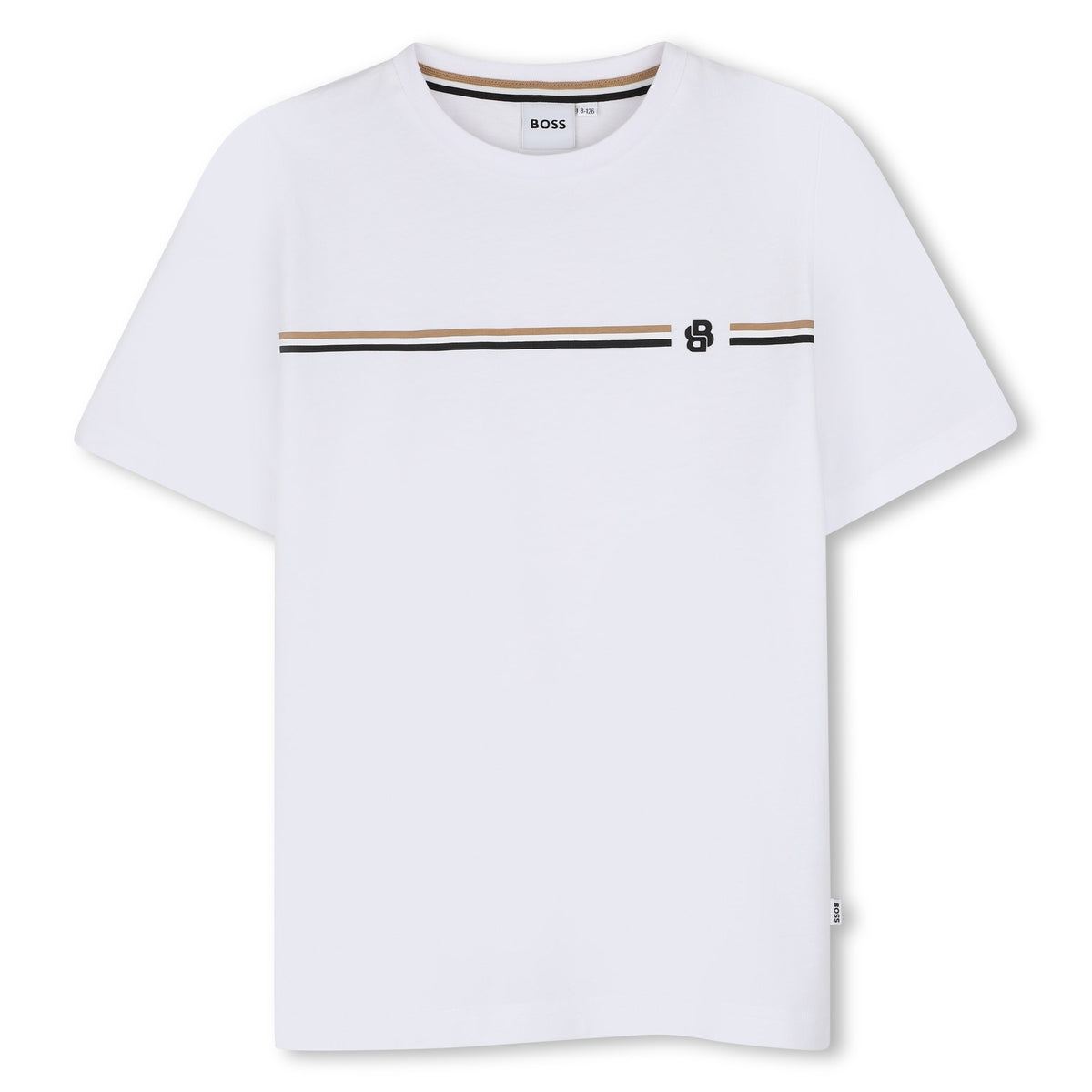 BOSS Kids T-shirt con righe iconiche e Double B - Bianco