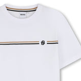 BOSS Kids T-shirt con righe iconiche e Double B - Bianco