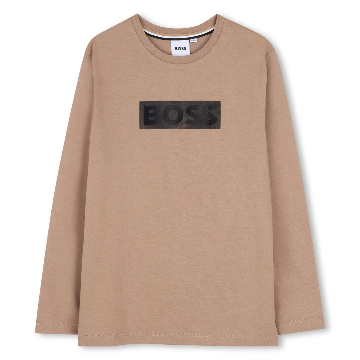 BOSS Kids Maglia a maniche lunghe in jersey con logo in rilievo - Biscotto
