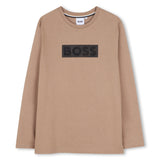 BOSS Kids Maglia a maniche lunghe in jersey con logo in rilievo - Biscotto