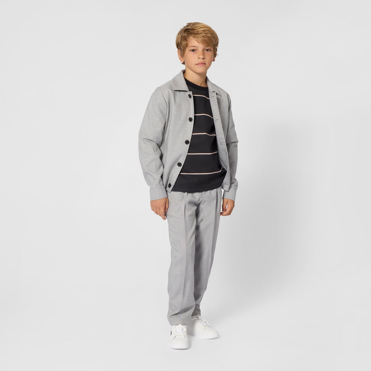 BOSS Kids Giacca elegante in twill con badge Double B - Grigio