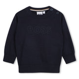 BOSS Kids Maglione in cotone con logo in rilievo - Marine