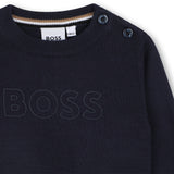BOSS Kids Maglione in cotone con logo in rilievo - Marine